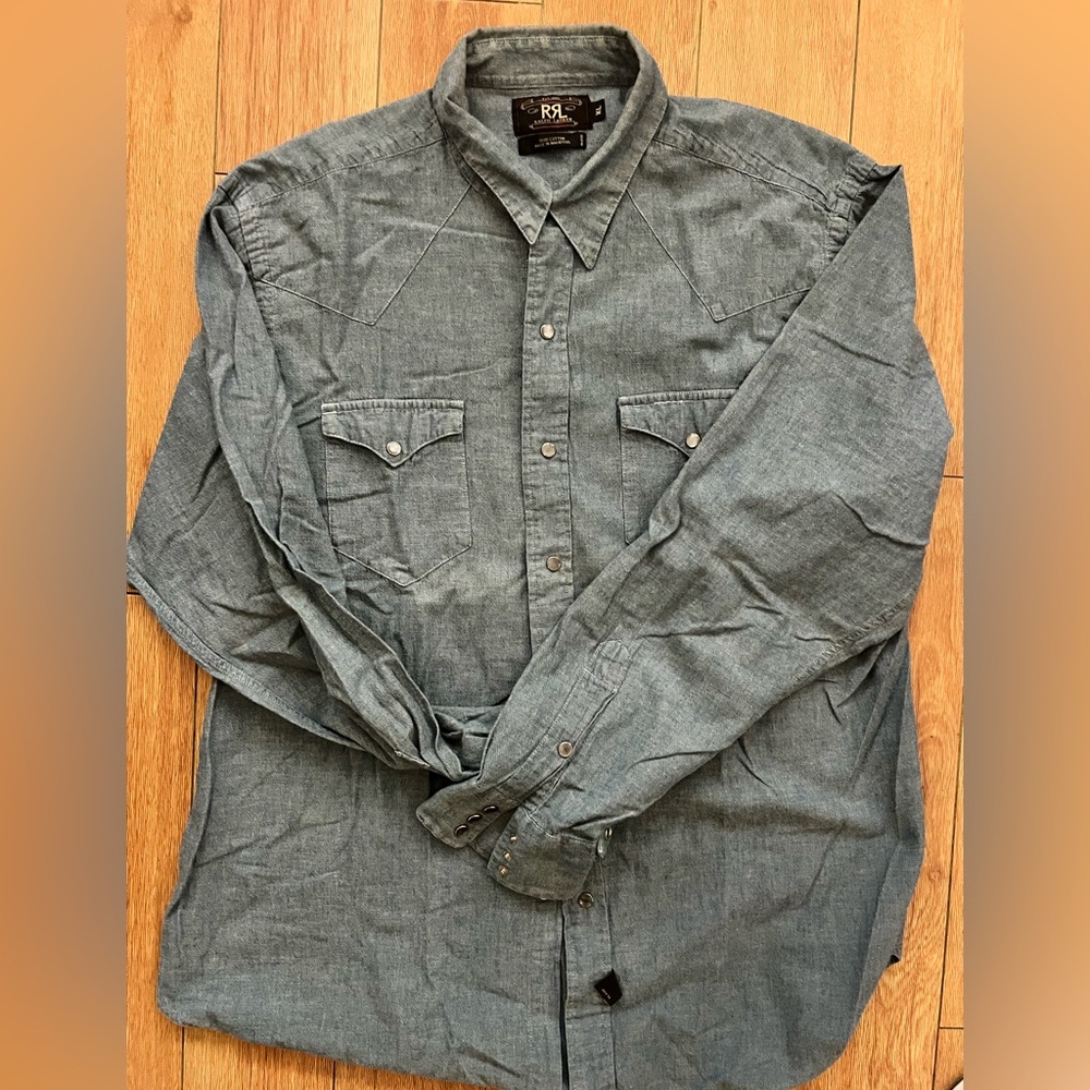 Vintage Ralph Lauren Men's Casual Blue Button Down Shirt